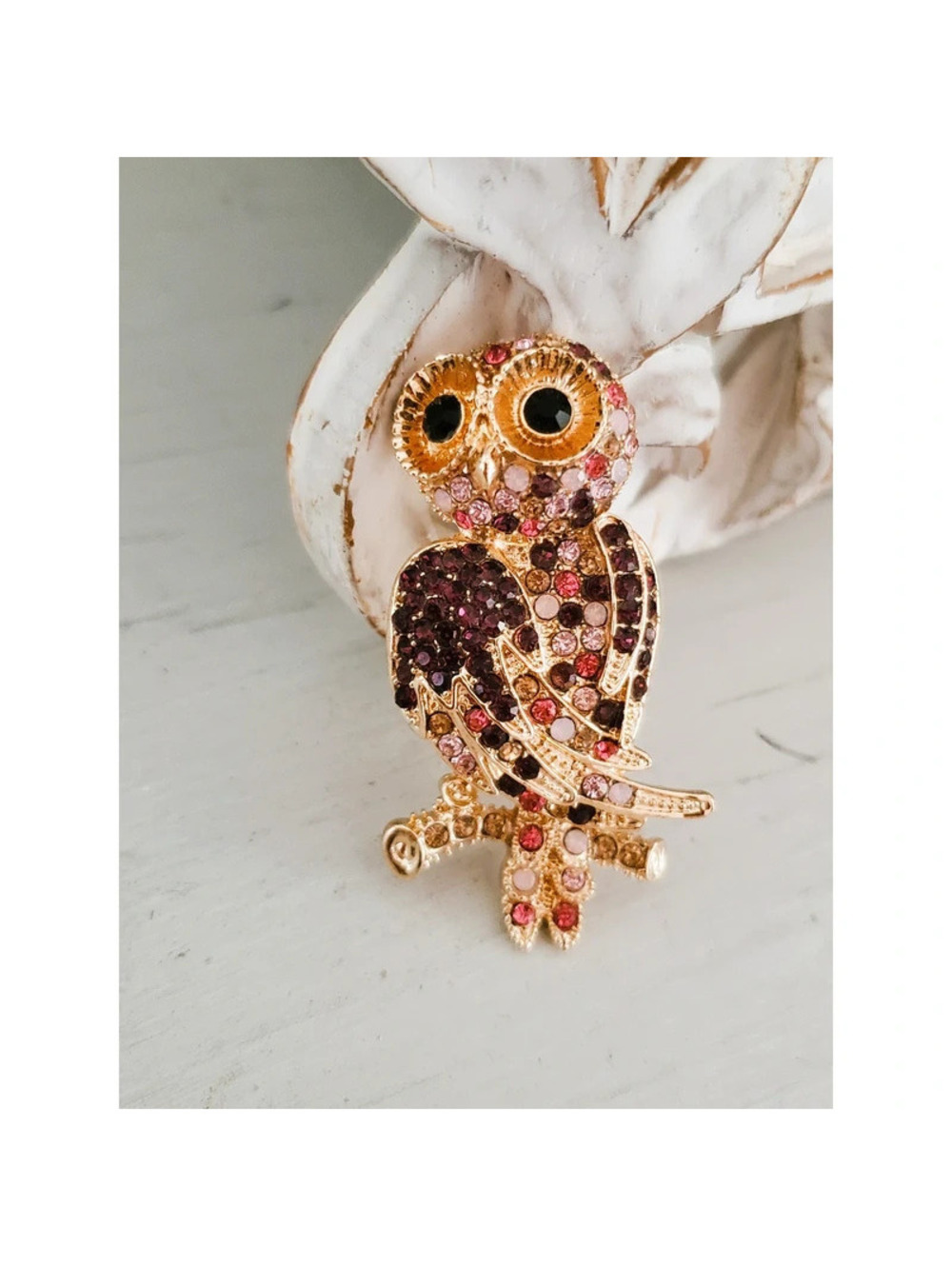 Vintage Monet Multi Stone Owl Brooch